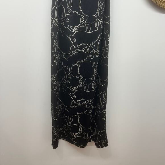 Zara Neutral Black White Sleeveless Rabbit Print Satin Slip Midi Dress XS - Picture 4 of 7